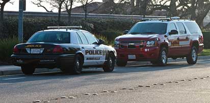 California police car stopped a truck